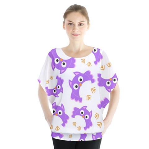 Purple Owl Pattern Background Batwing Chiffon Blouse by Vaneshart