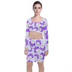 Purple Owl Pattern Background Top And Skirt Sets by Vaneshart