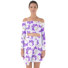 Purple Owl Pattern Background Off Shoulder Top With Skirt Set by Vaneshart