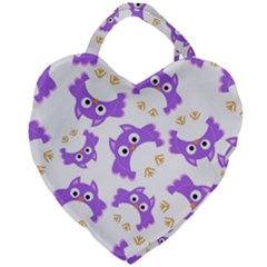 Purple Owl Pattern Background Giant Heart Shaped Tote by Vaneshart