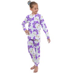 Purple Owl Pattern Background Kids  Long Sleeve Set  by Vaneshart