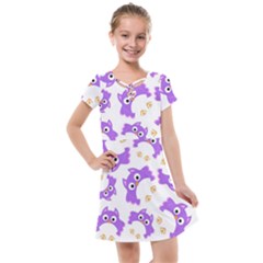 Purple Owl Pattern Background Kids  Cross Web Dress by Vaneshart