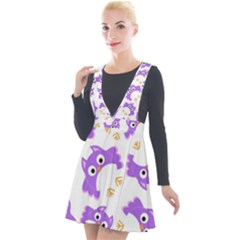 Purple Owl Pattern Background Plunge Pinafore Velour Dress by Vaneshart