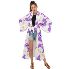 Purple Owl Pattern Background Maxi Kimono by Vaneshart