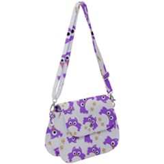 Purple Owl Pattern Background Saddle Handbag