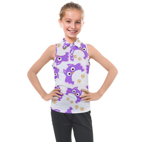 Purple Owl Pattern Background Kids  Sleeveless Polo Tee by Vaneshart