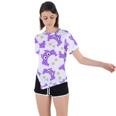 Purple Owl Pattern Background Asymmetrical Short Sleeve Sports Tee by Vaneshart