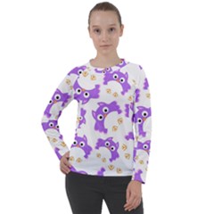 Purple Owl Pattern Background Women s Long Sleeve Raglan Tee