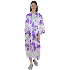 Purple Owl Pattern Background Maxi Satin Kimono