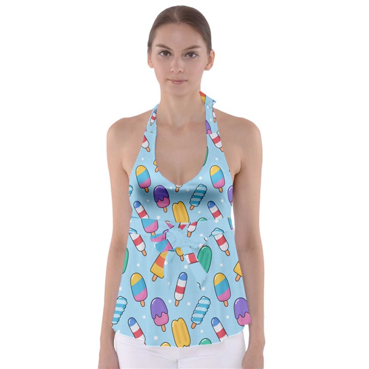 Cute Kawaii Ice Cream Seamless Pattern Babydoll Tankini Top