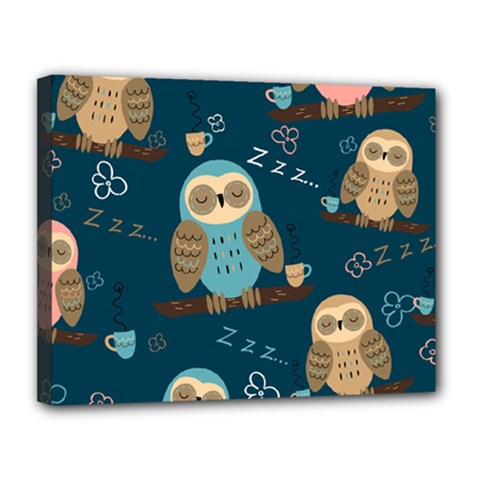 Seamless Pattern Owls Dreaming Canvas 14  X 11  (stretched) by Vaneshart