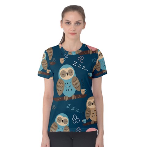 Seamless Pattern Owls Dreaming Women s Cotton Tee by Vaneshart