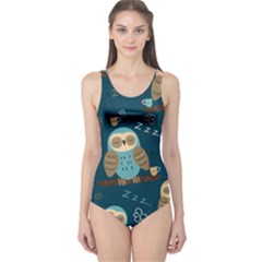 Seamless Pattern Owls Dreaming One Piece Swimsuit by Vaneshart