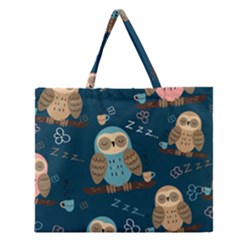 Seamless Pattern Owls Dreaming Zipper Large Tote Bag by Vaneshart