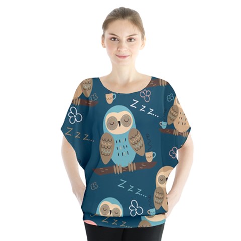 Seamless Pattern Owls Dreaming Batwing Chiffon Blouse by Vaneshart