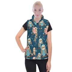 Seamless Pattern Owls Dreaming Women s Button Up Vest by Vaneshart