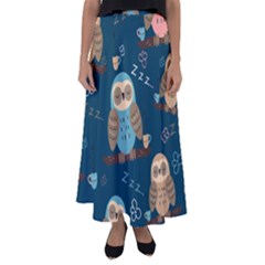 Seamless Pattern Owls Dreaming Flared Maxi Skirt by Vaneshart