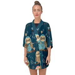 Seamless Pattern Owls Dreaming Half Sleeve Chiffon Kimono by Vaneshart