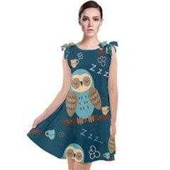 Seamless Pattern Owls Dreaming Tie Up Tunic Dress by Vaneshart