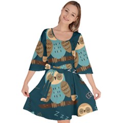 Seamless Pattern Owls Dreaming Velour Kimono Dress by Vaneshart