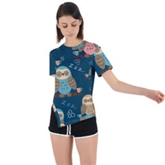 Seamless Pattern Owls Dreaming Asymmetrical Short Sleeve Sports Tee