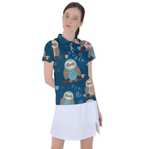 Seamless Pattern Owls Dreaming Women s Polo Tee by Vaneshart