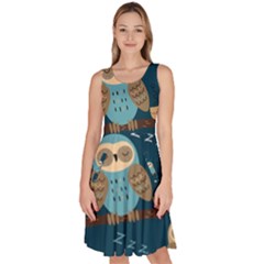 Seamless Pattern Owls Dreaming Knee Length Skater Dress With Pockets by Vaneshart