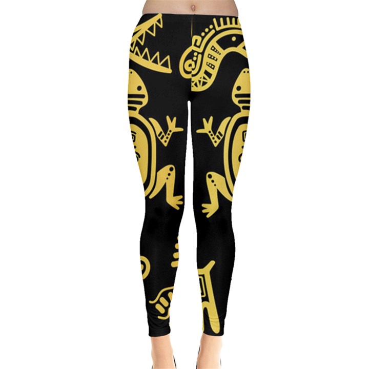 Mexican Culture Golden Tribal Icons Leggings 