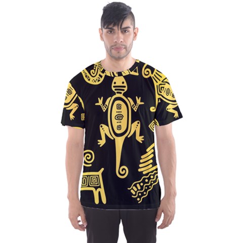 Mexican Culture Golden Tribal Icons Men s Sport Mesh Tee by Vaneshart