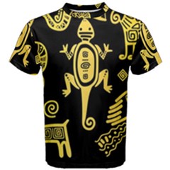 Mexican Culture Golden Tribal Icons Men s Cotton Tee