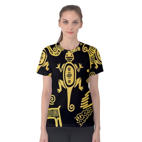 Mexican Culture Golden Tribal Icons Women s Cotton Tee by Vaneshart