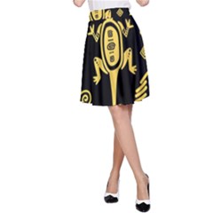 Mexican Culture Golden Tribal Icons A-Line Skirt