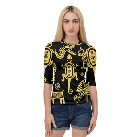 Mexican Culture Golden Tribal Icons Quarter Sleeve Raglan Tee by Vaneshart