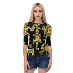 Mexican Culture Golden Tribal Icons Quarter Sleeve Raglan Tee