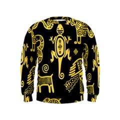 Mexican Culture Golden Tribal Icons Kids  Sweatshirt