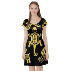 Mexican Culture Golden Tribal Icons Short Sleeve Skater Dress