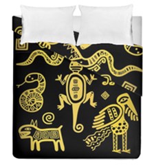 Mexican Culture Golden Tribal Icons Duvet Cover Double Side (queen Size) by Vaneshart