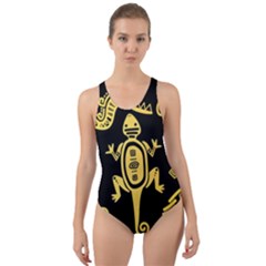 Mexican Culture Golden Tribal Icons Cut-Out Back One Piece Swimsuit