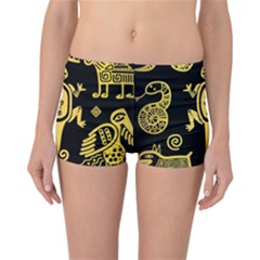 Mexican Culture Golden Tribal Icons Reversible Boyleg Bikini Bottoms