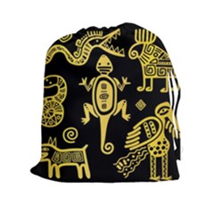 Mexican Culture Golden Tribal Icons Drawstring Pouch (2XL)