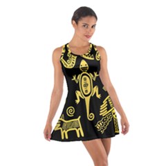 Mexican Culture Golden Tribal Icons Cotton Racerback Dress