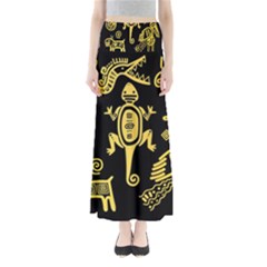 Mexican Culture Golden Tribal Icons Full Length Maxi Skirt by Vaneshart