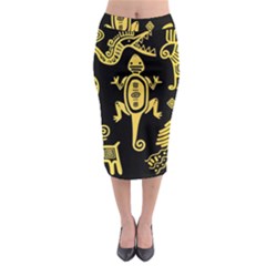 Mexican Culture Golden Tribal Icons Midi Pencil Skirt