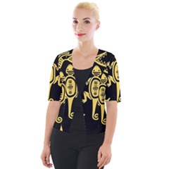 Mexican Culture Golden Tribal Icons Cropped Button Cardigan