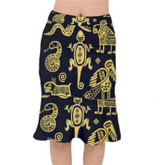 Mexican Culture Golden Tribal Icons Short Mermaid Skirt