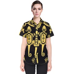 Mexican Culture Golden Tribal Icons Women s Short Sleeve Shirt