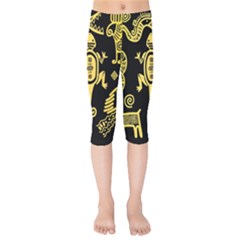 Mexican Culture Golden Tribal Icons Kids  Capri Leggings 