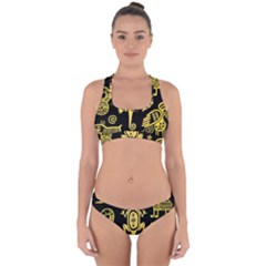 Mexican Culture Golden Tribal Icons Cross Back Hipster Bikini Set