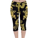 Mexican Culture Golden Tribal Icons Velvet Capri Leggings  View1