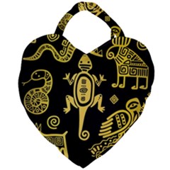 Mexican Culture Golden Tribal Icons Giant Heart Shaped Tote